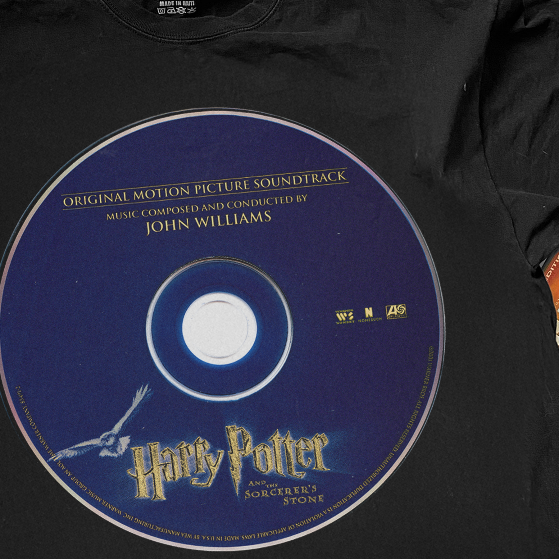 'HARRY POTTER AND THE SORCERER'S STONE' (2001) SOUNDTRACK SOUNDTRACK WASHED BLACK T-SHIRT