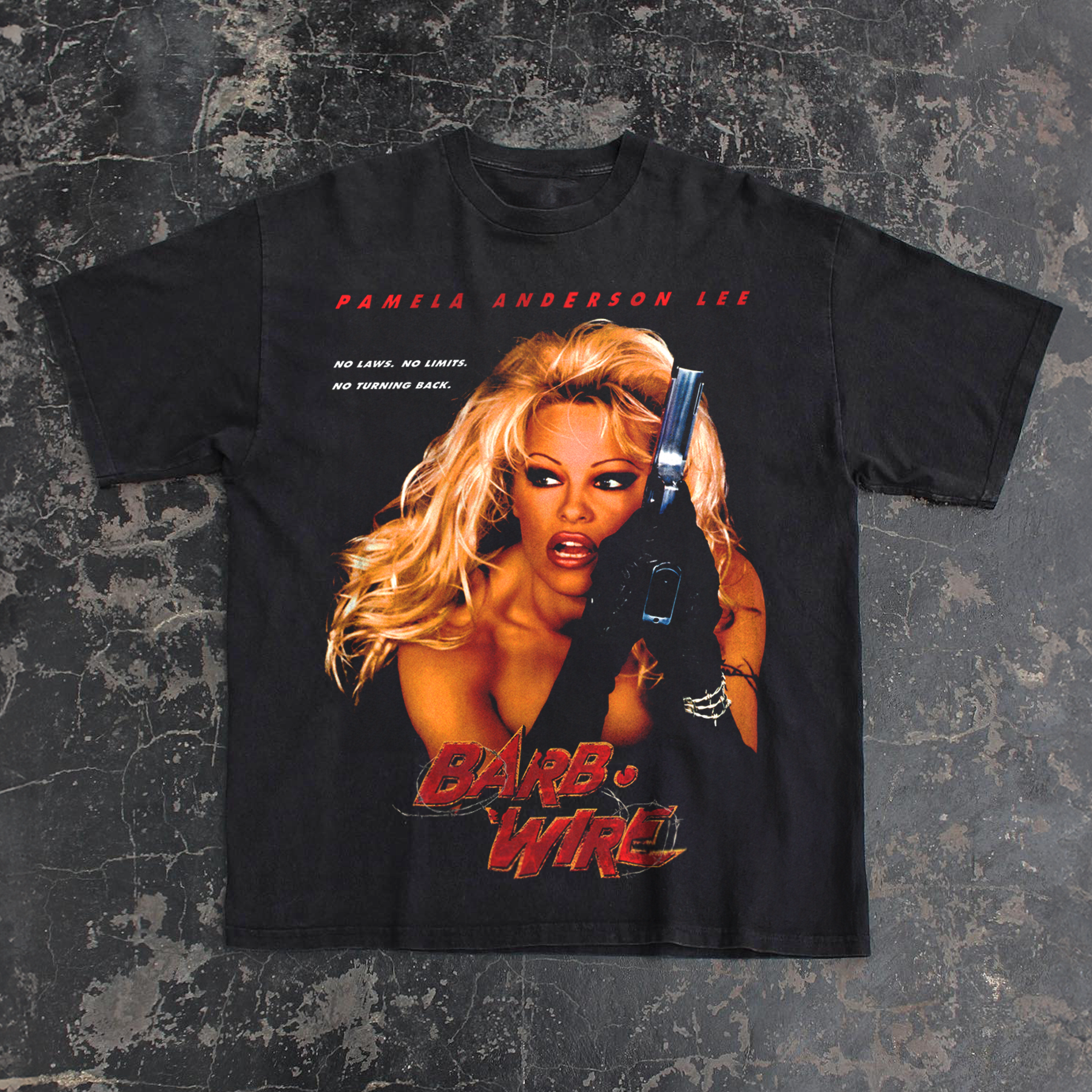 VINTAGE PAMELA ANDERSON 'BARB WIRE' 1996 BLACK T-SHIRT