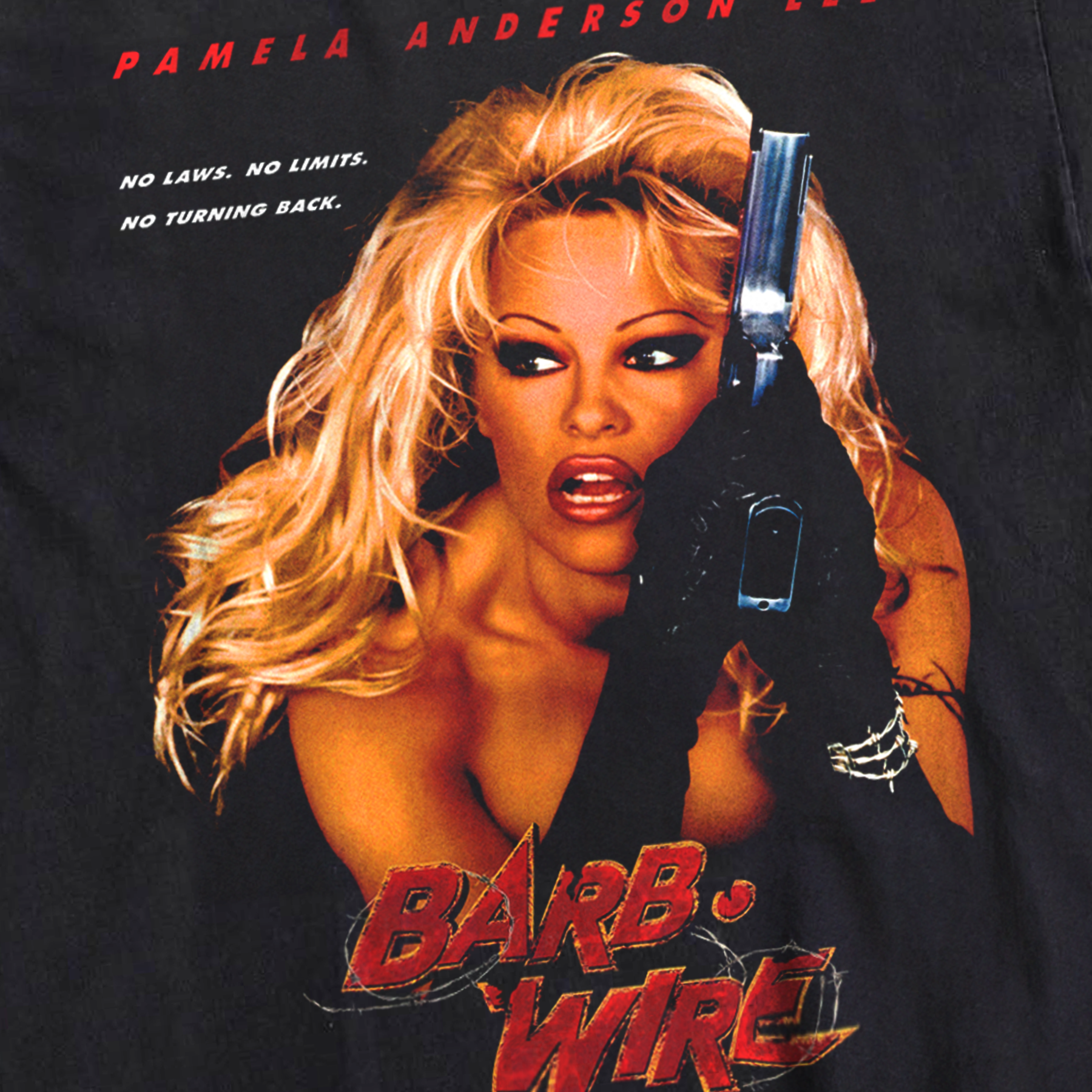 VINTAGE PAMELA ANDERSON 'BARB WIRE' 1996 BLACK T-SHIRT