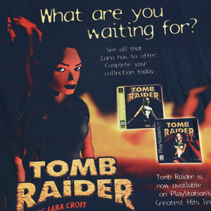 'TOMB RAIDER' 90s VINTAGE VIDEO GAME AD BLACK PROMO T-SHIRT